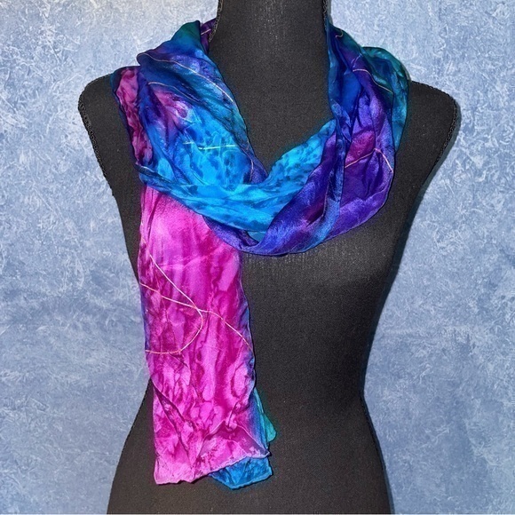 100 Silk Tie Dye Pink Purple Scarf